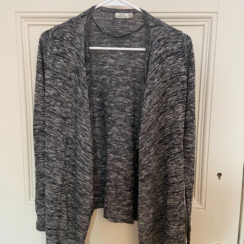 Heathered Black Open-Front Cardigan – Lightweight Long Sleeve Knit
